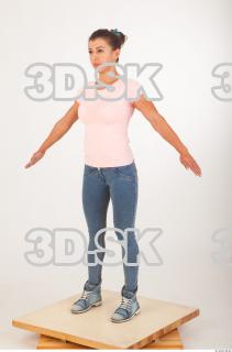 Whole body modeling pose pink t shirt blue jeans of…